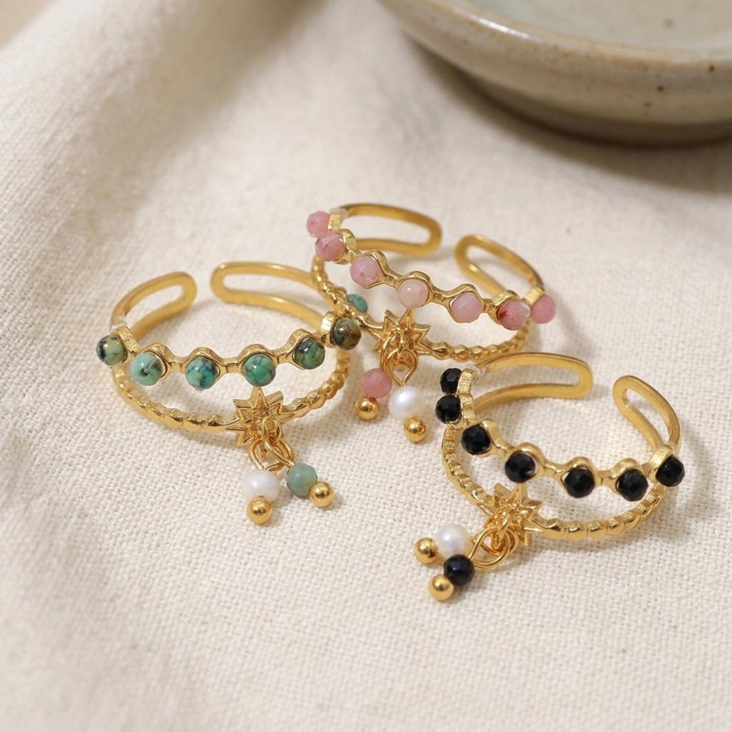 Beaded Charm Open Ring