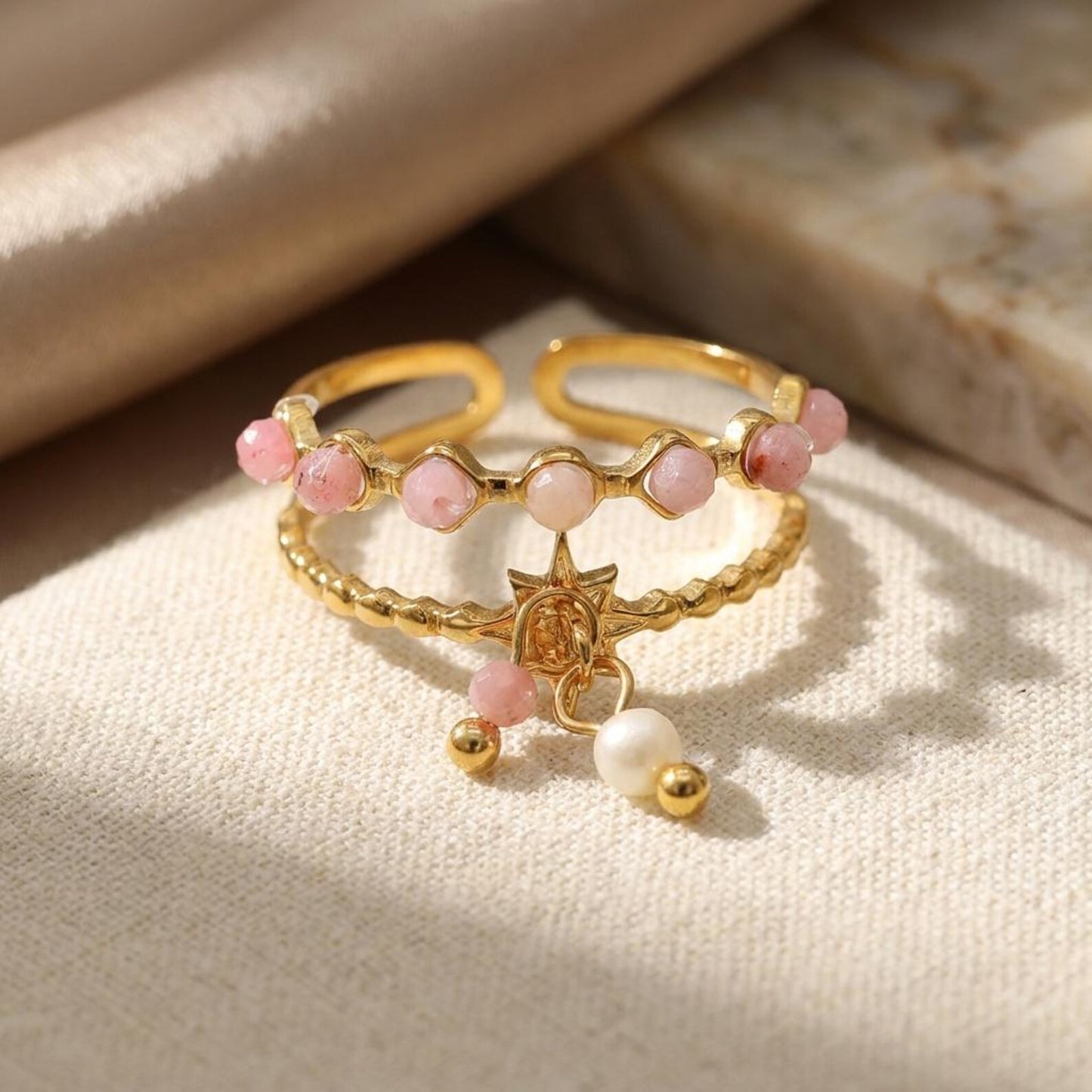 Beaded Charm Open Ring