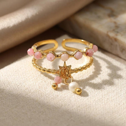 Beaded Charm Open Ring