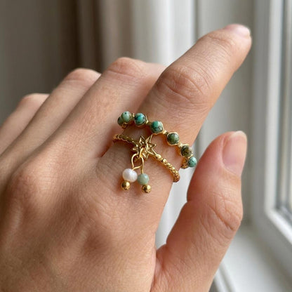 Beaded Charm Open Ring