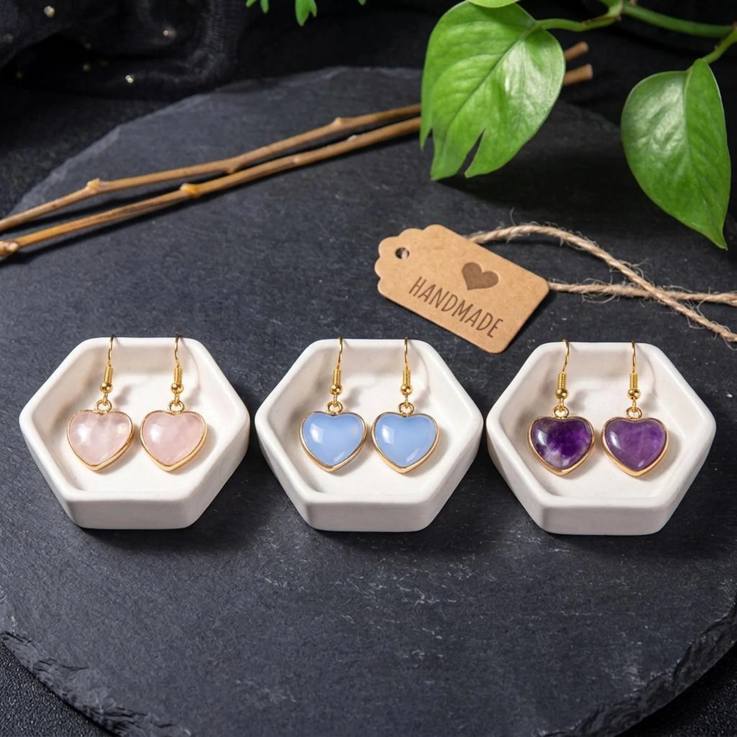 Gemstone Heart Earrings