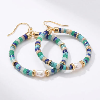 Pearl Gemstone Hoop Earrings