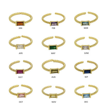 Baguette Birthstone Beaded Open Ring