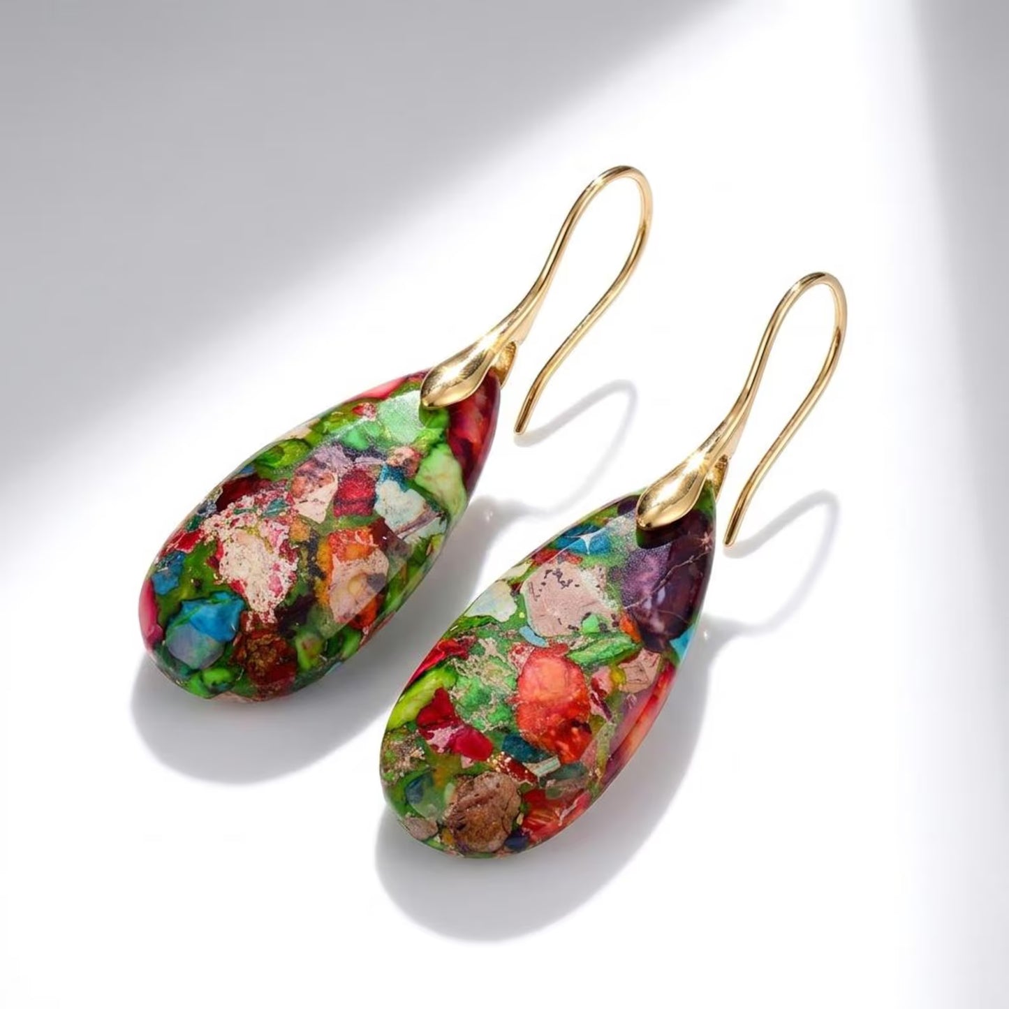 Multicolor Impression Jasper Teardrop Earrings