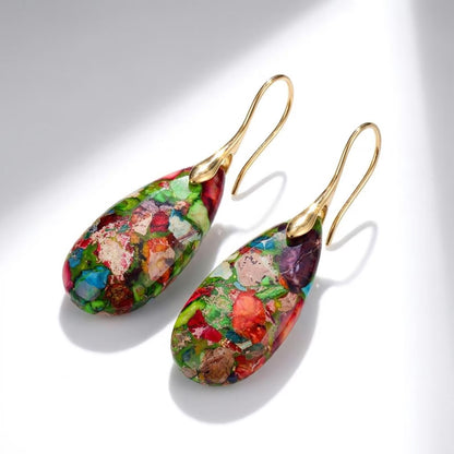 Multicolor Impression Jasper Teardrop Earrings