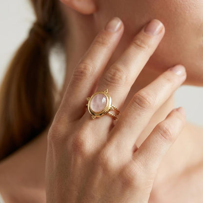 Rose Quartz Oval Beaded Ring