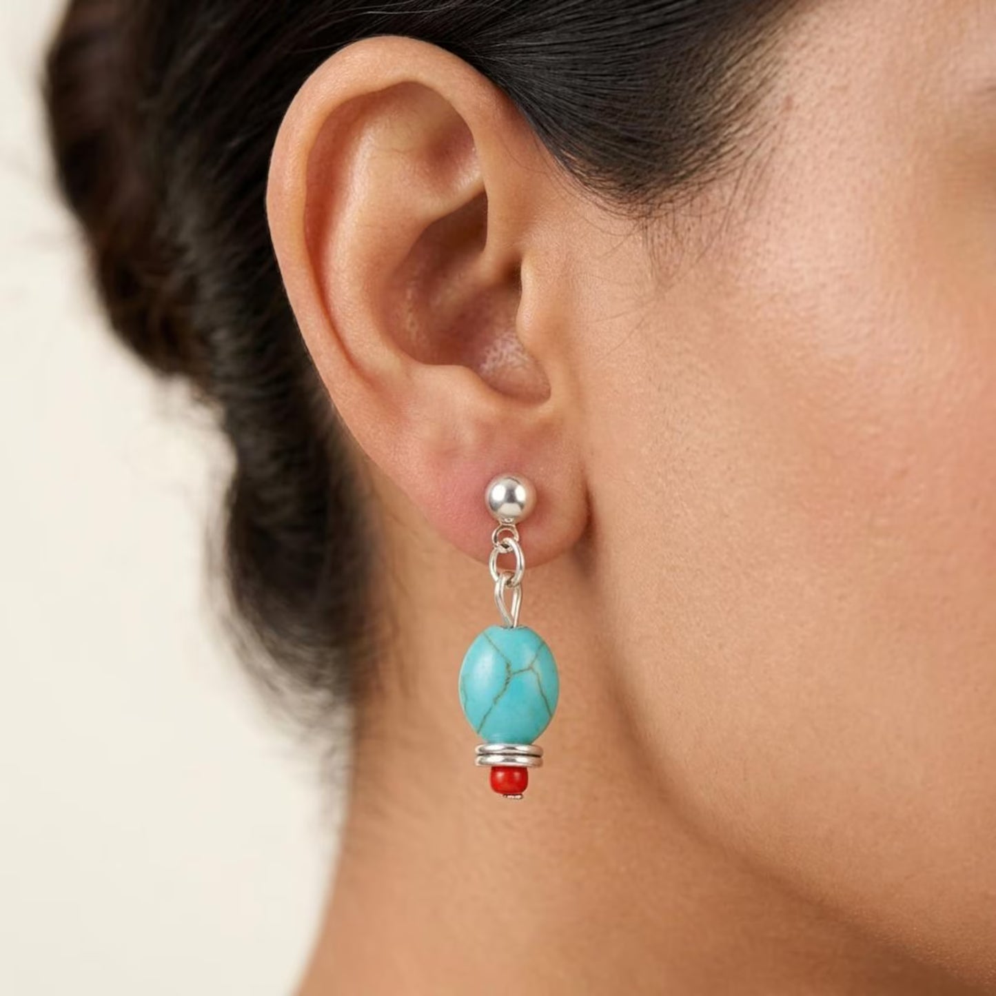 Pearl & Coral Accent Turquoise Drop Earrings