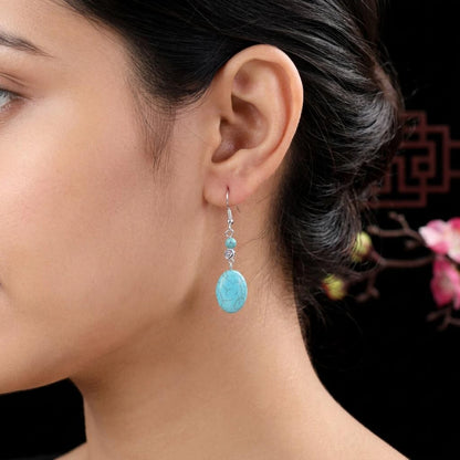 Turquoise Oval Rose Accent Earrings