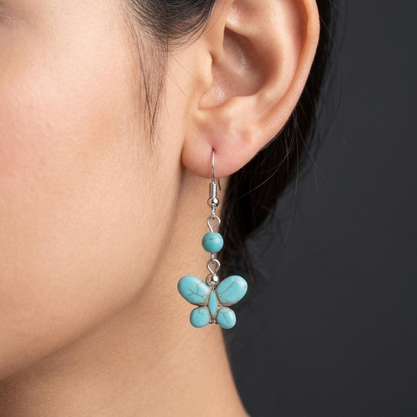 Carved Turquoise Butterfly Earrings