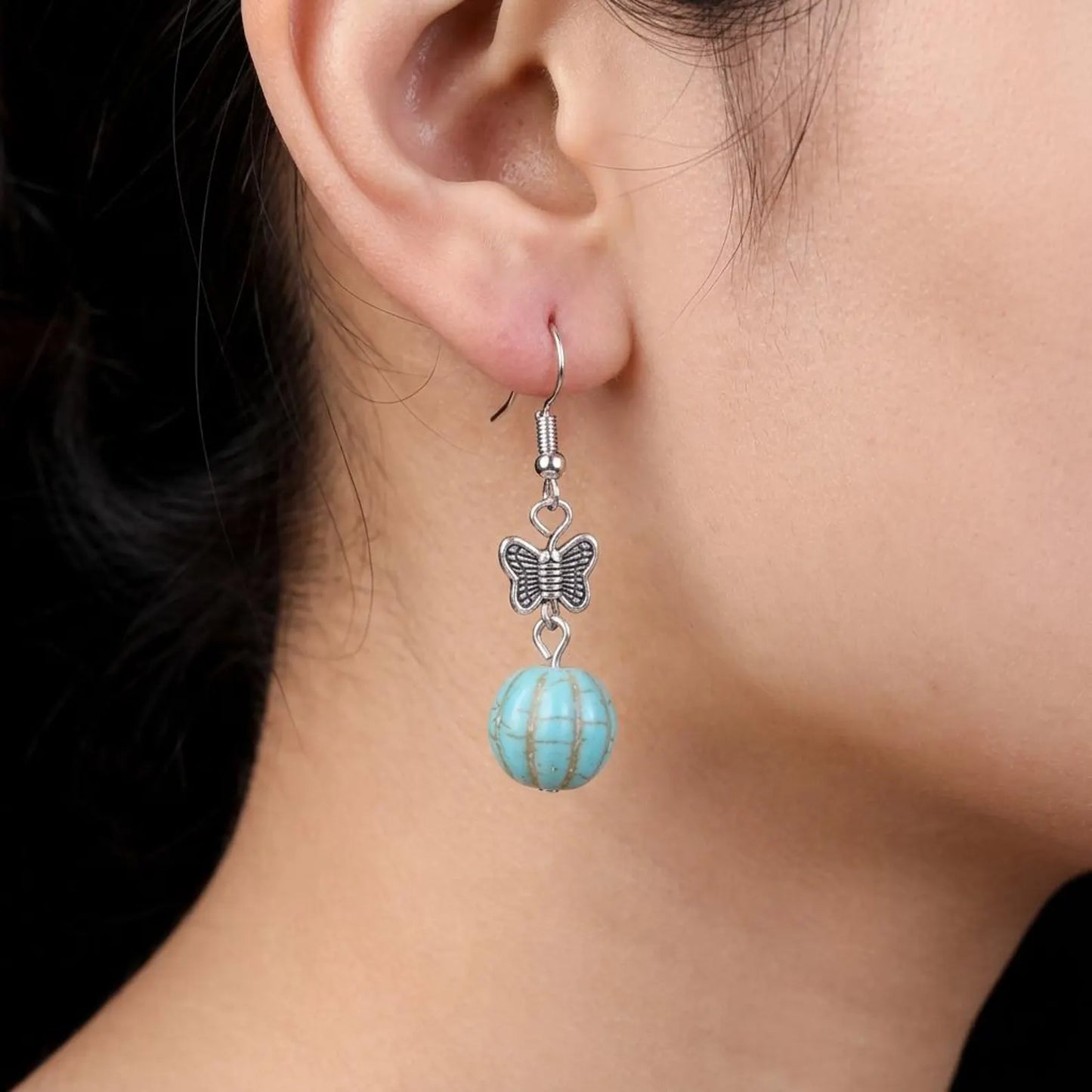 Turquoise Butterfly Sphere Earrings
