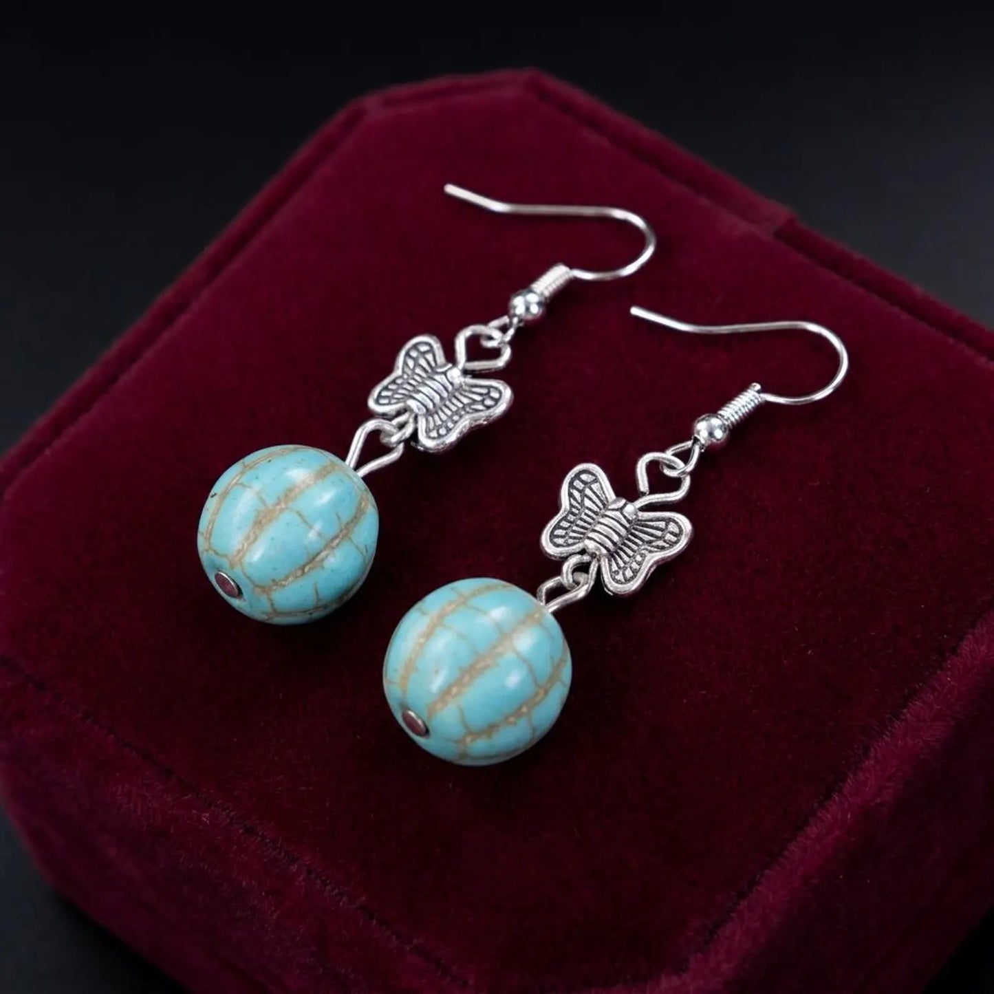 Turquoise Butterfly Sphere Earrings