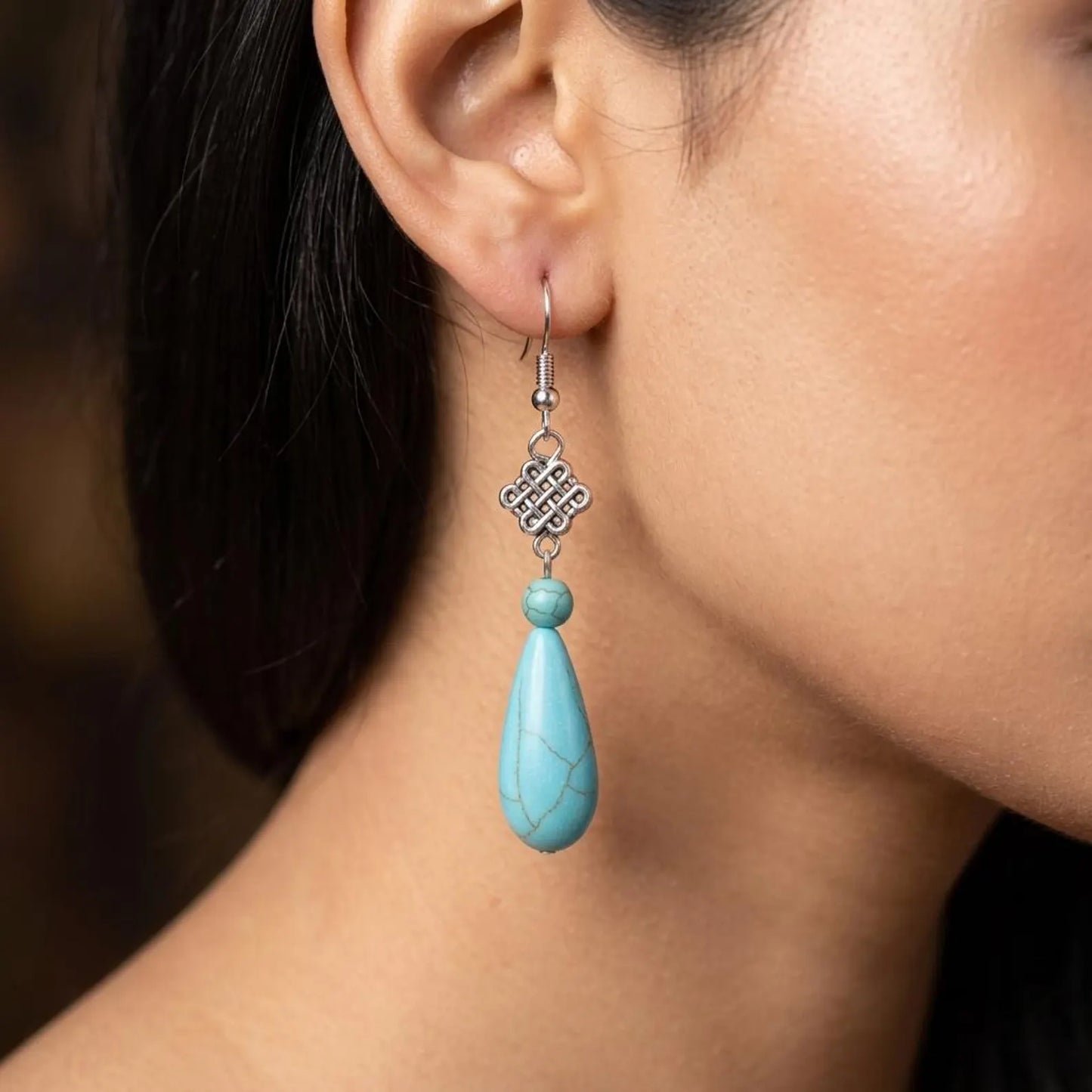 Turquoise Celtic Knot Drop Earrings