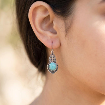 Turquoise Feather Drop Earrings