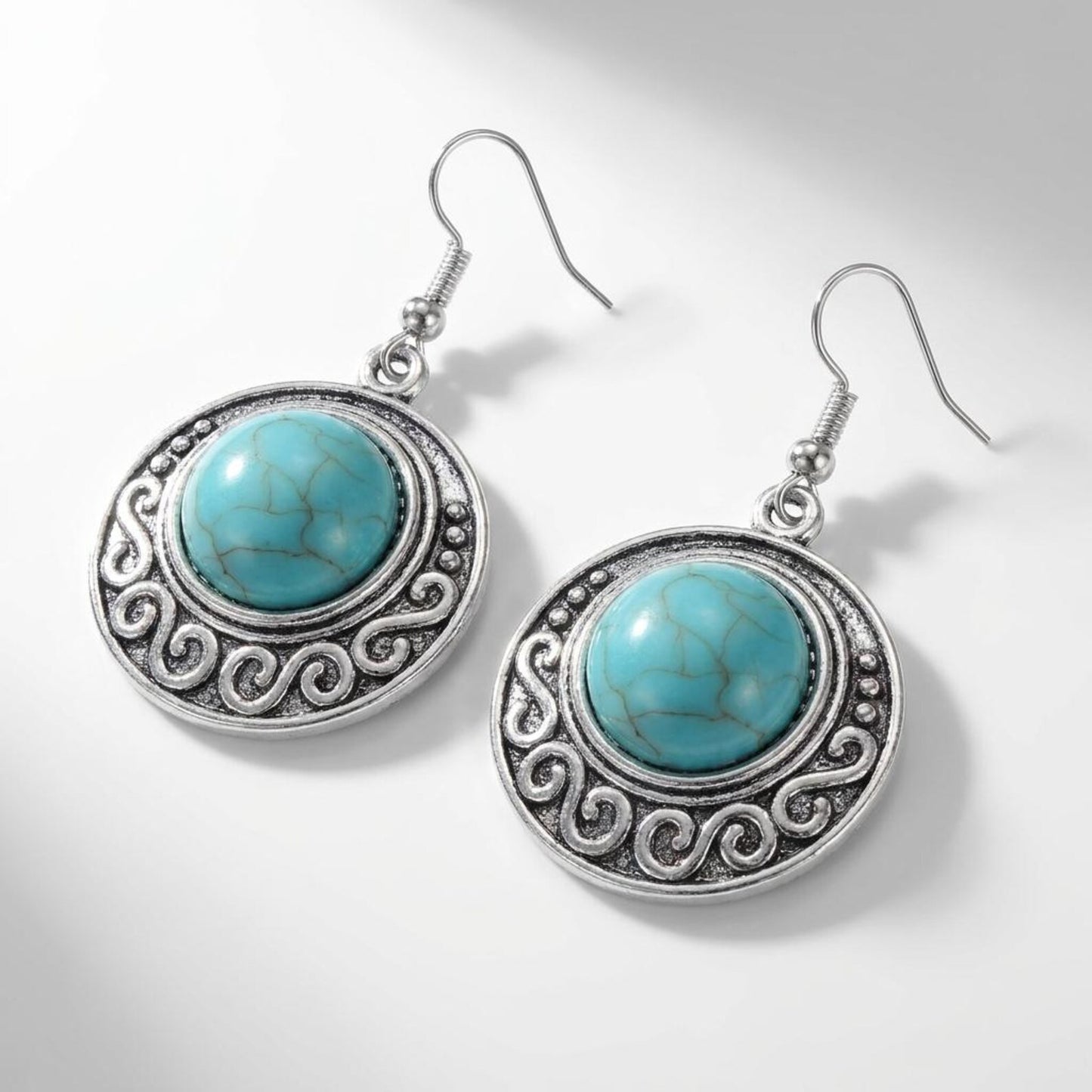 Turquoise Scroll Medallion Earrings