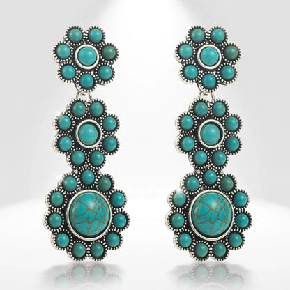 Tiered Turquoise Flower Earrings