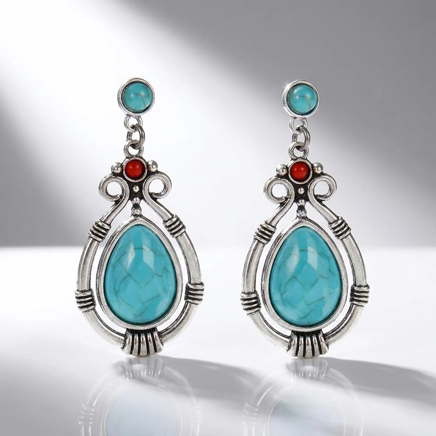 Turquoise Teardrop Silver Earrings