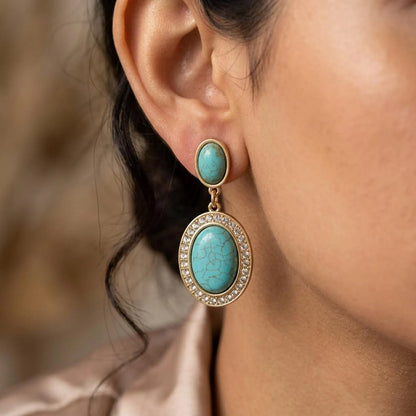 Pavé Turquoise Gold Drop Earrings
