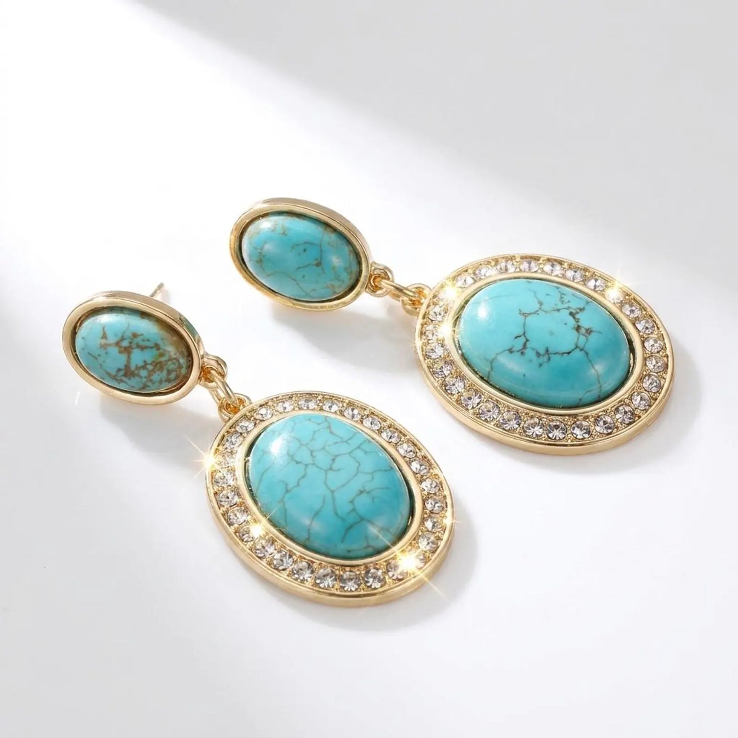 Pavé Turquoise Gold Drop Earrings