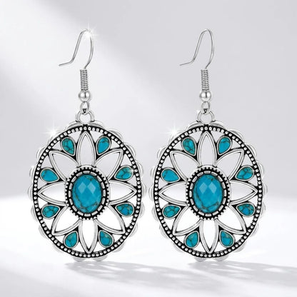 Turquoise Flower Medallion Earrings