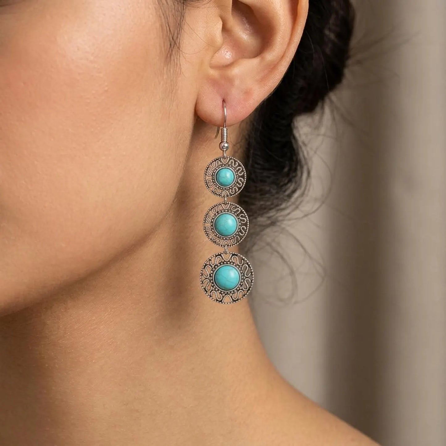 Triple Turquoise Medallion Drop Earrings
