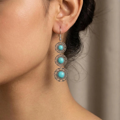 Triple Turquoise Medallion Drop Earrings