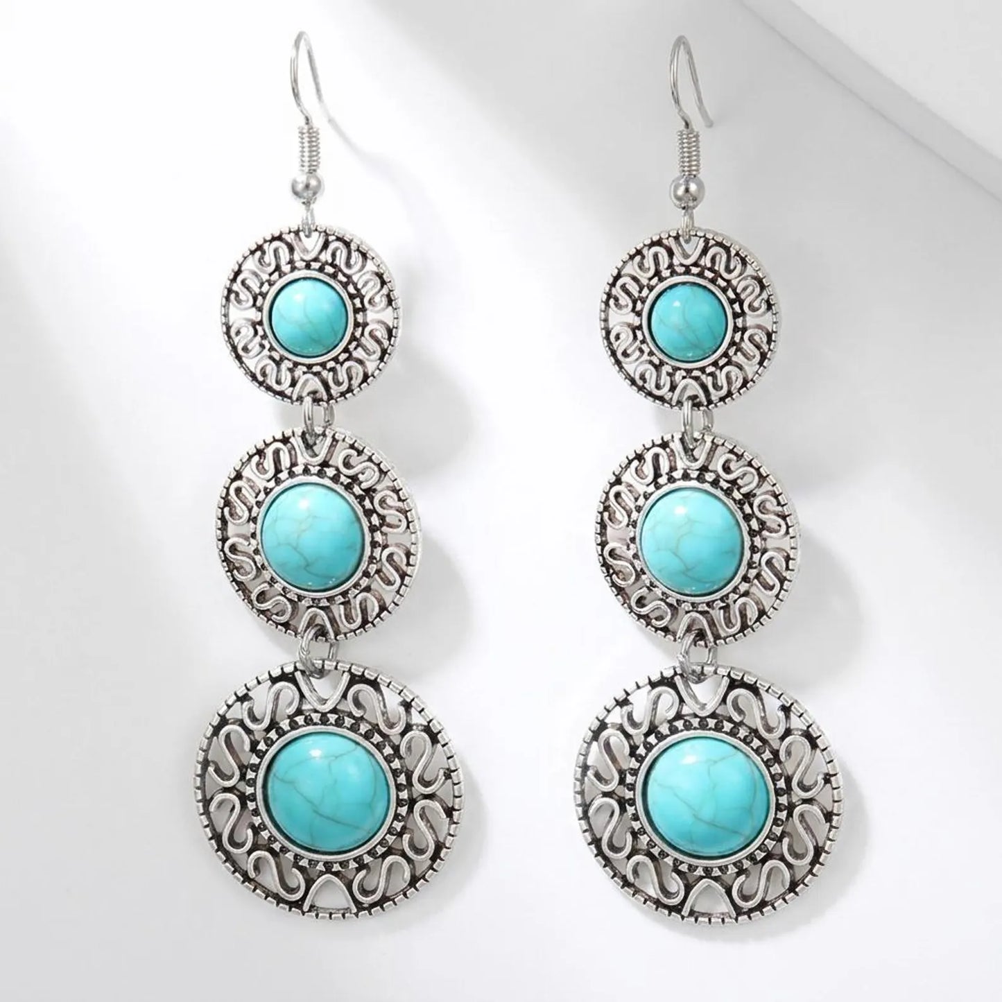Triple Turquoise Medallion Drop Earrings