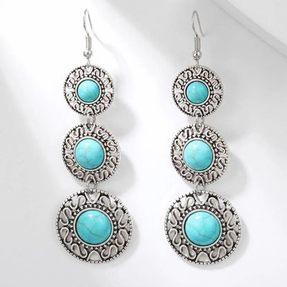 Triple Turquoise Medallion Drop Earrings
