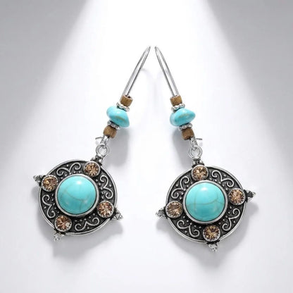 Turquoise Silver Medallion Earrings