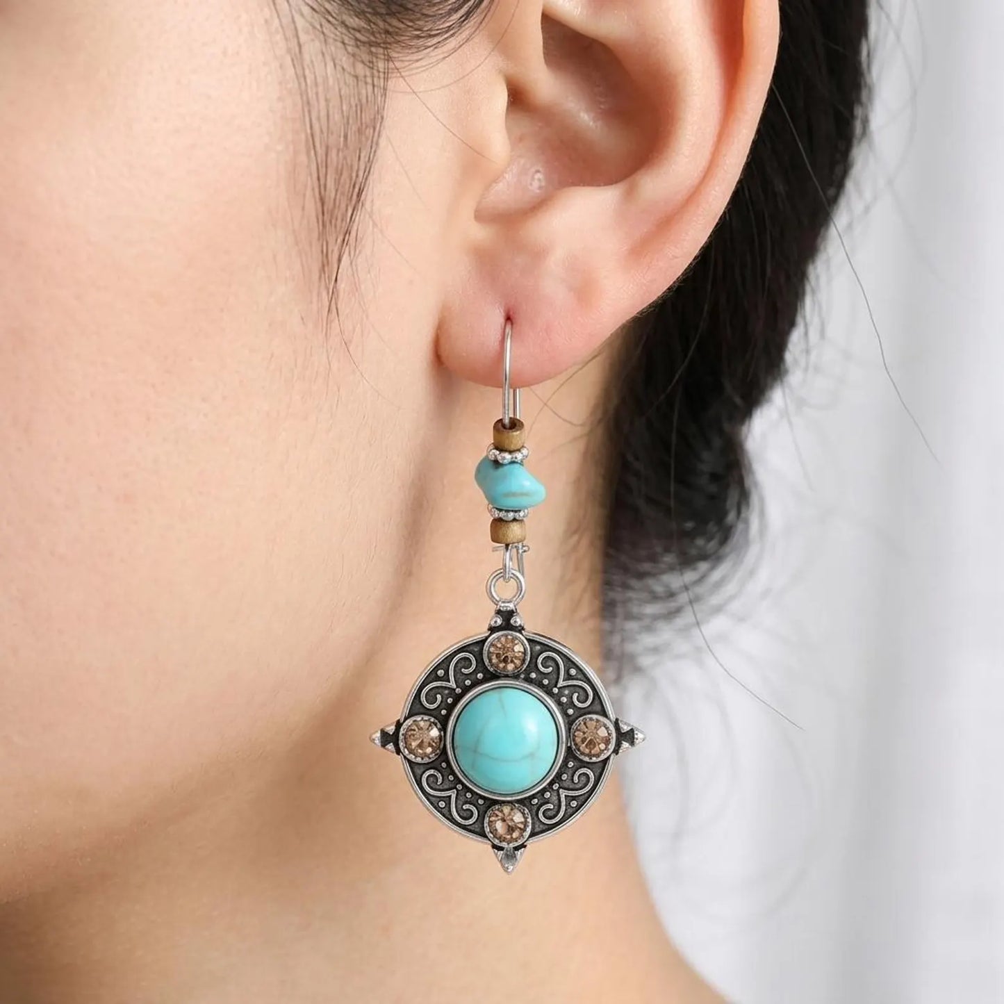 Turquoise Silver Medallion Earrings