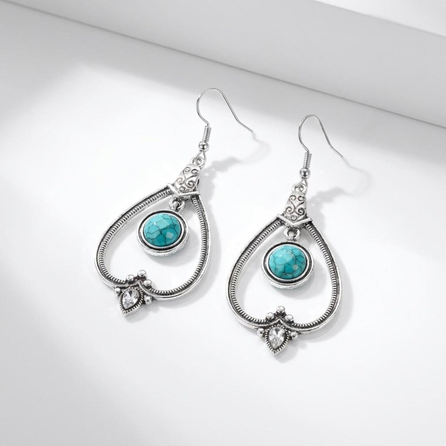 Openwork Turquoise Teardrop Frame Earrings
