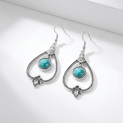 Openwork Turquoise Teardrop Frame Earrings