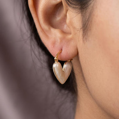 Pearl Heart Huggie Earrings