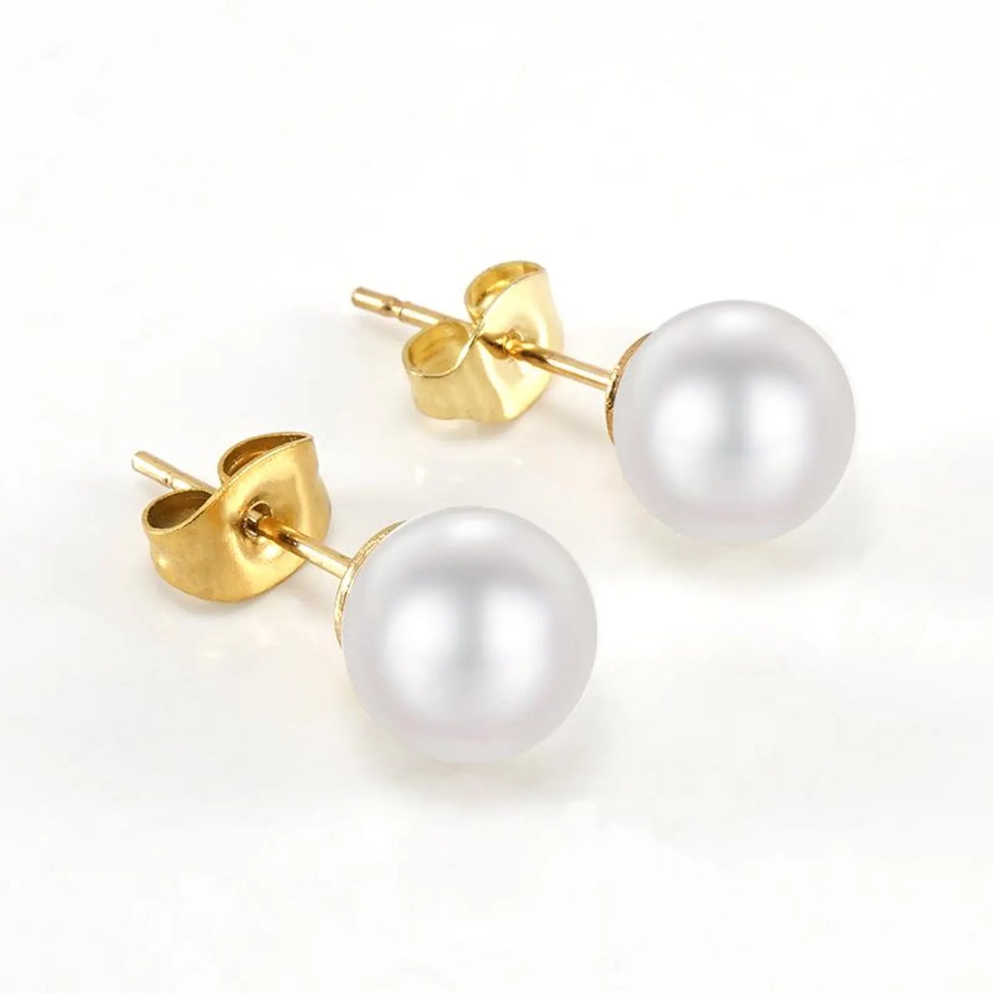 Gold Bezel Pearl Studs