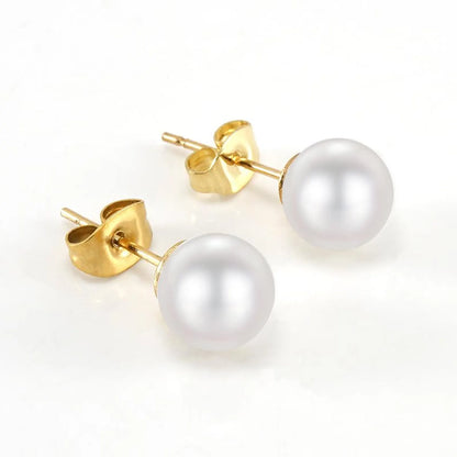 Gold Bezel Pearl Studs