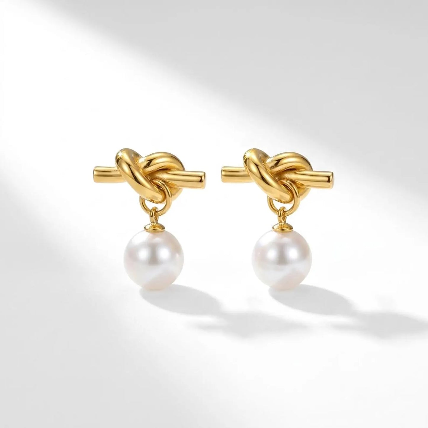 Gold Knot Pearl Earrings