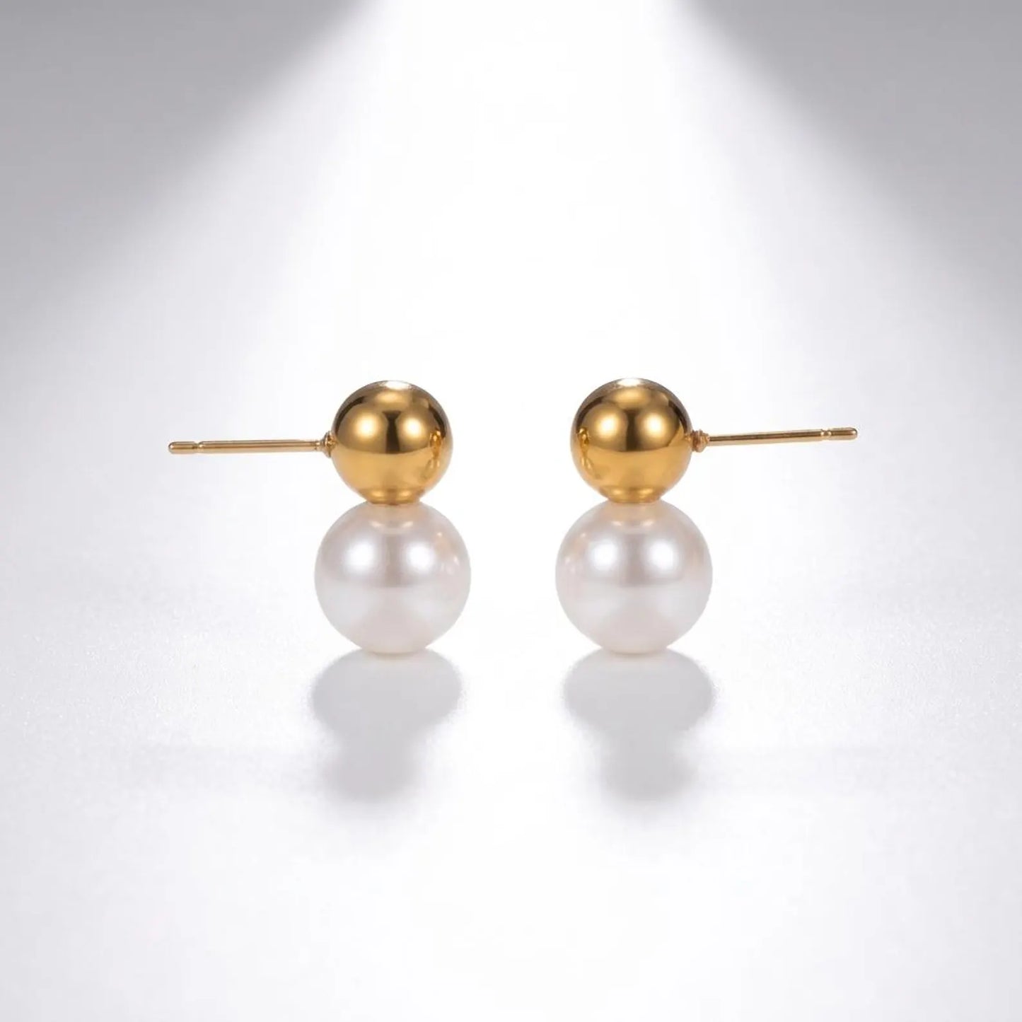 Gold Sphere Pearl Post Earrings