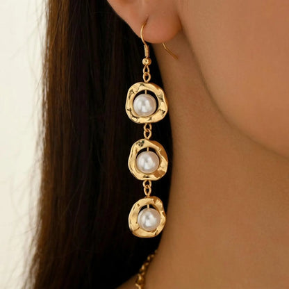Hammered Triple Pearl Earrings