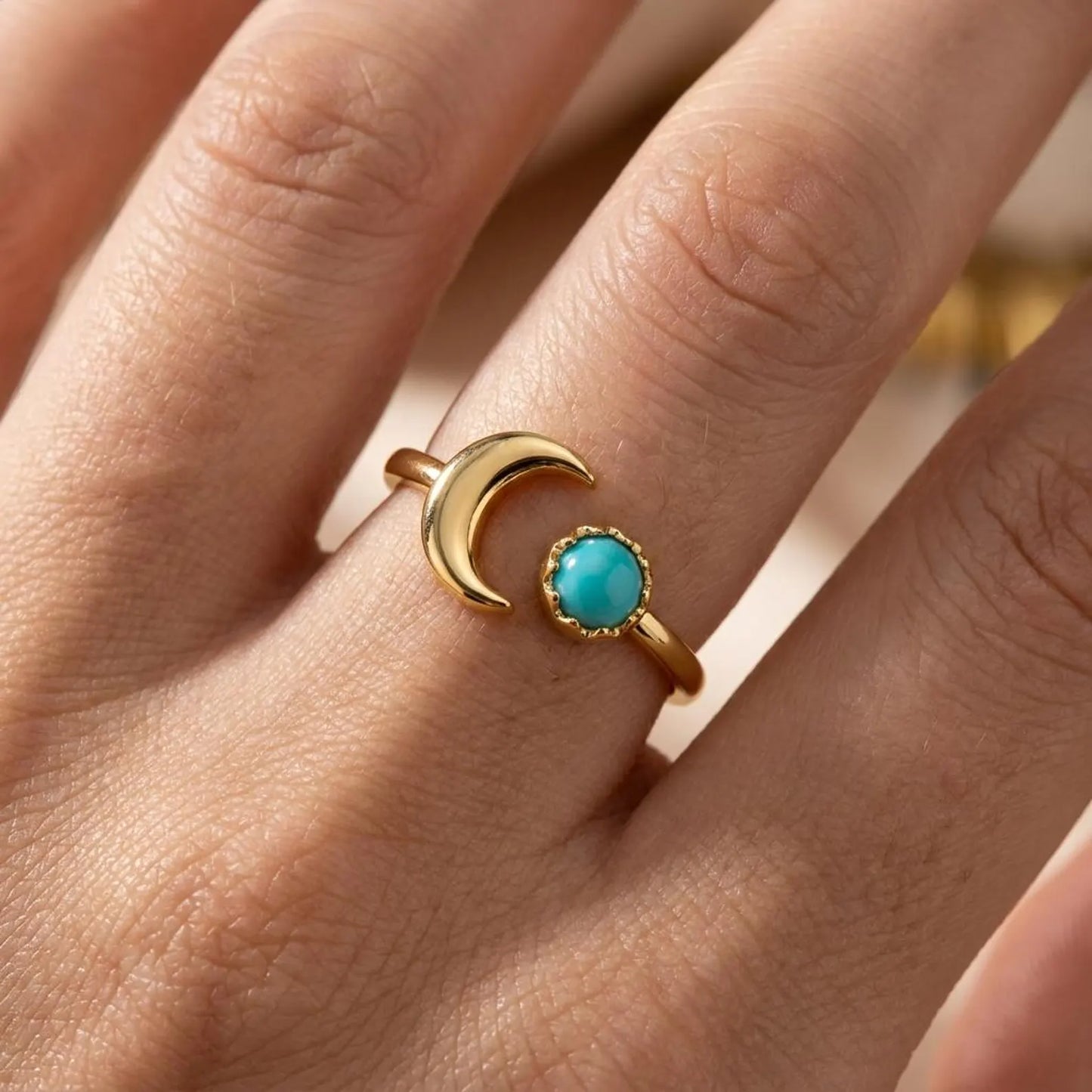 Turquoise Crescent Moon Open Ring