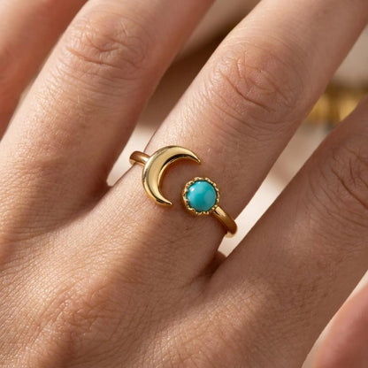 Turquoise Crescent Moon Open Ring