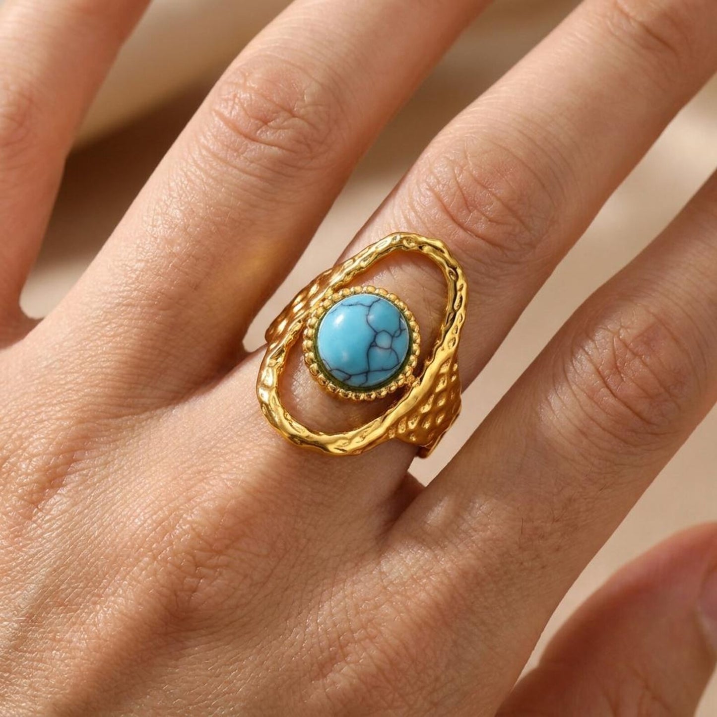Turquoise Hammered Cutout Statement Ring