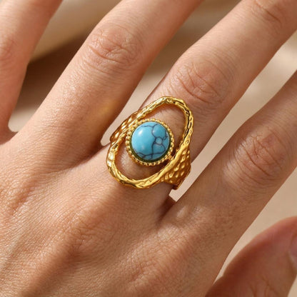 Turquoise Hammered Cutout Statement Ring