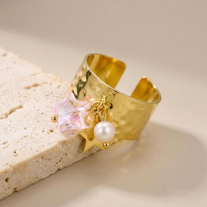 Pearl Star Wide Cuff Ring