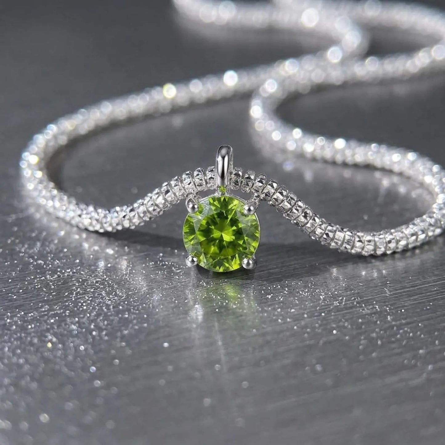Solitaire Peridot Mesh Necklace