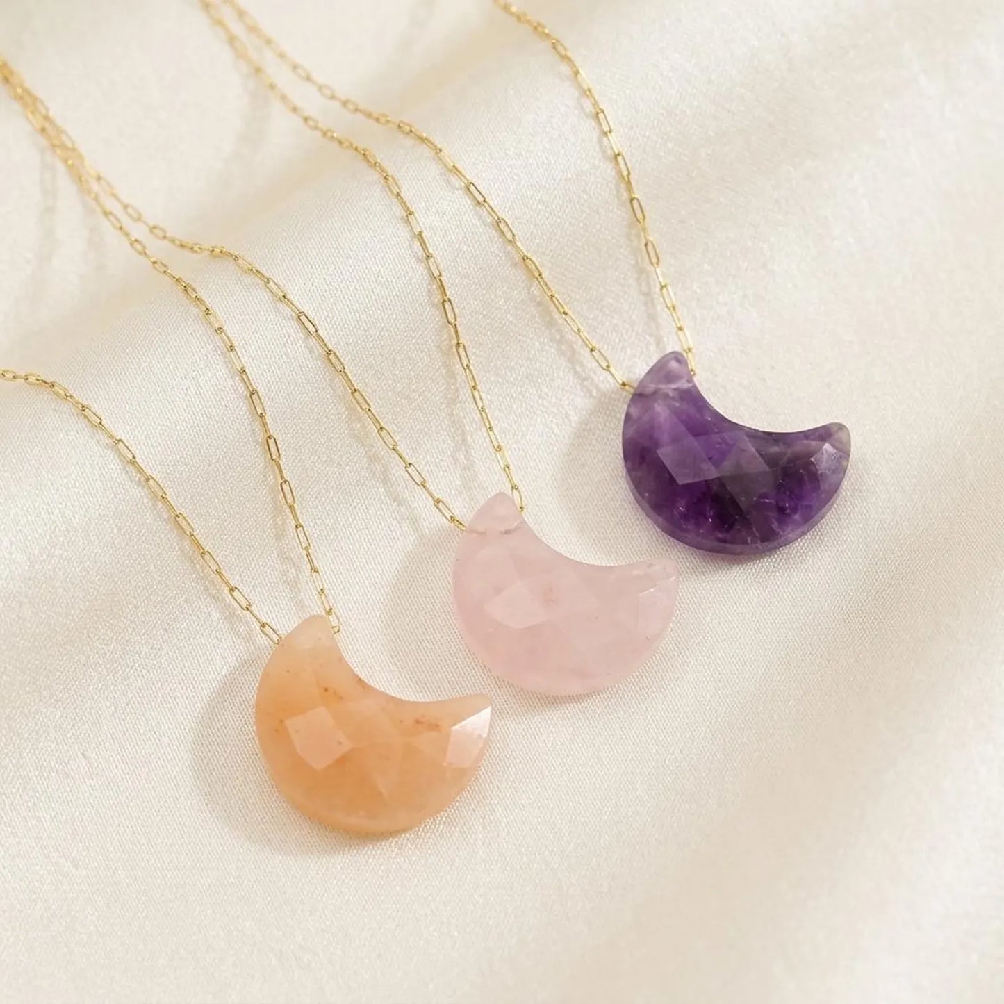 Gemstone Crescent Moon Necklace
