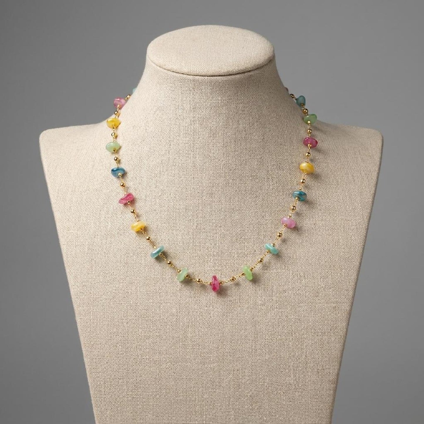Rainbow Pebble Station Necklace