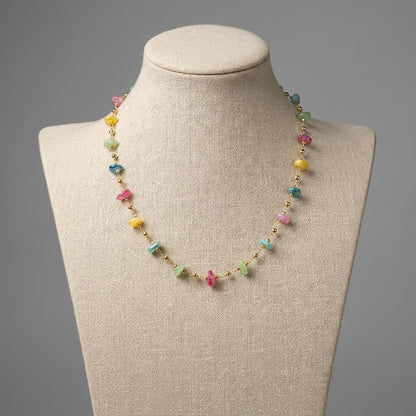 Rainbow Pebble Station Necklace