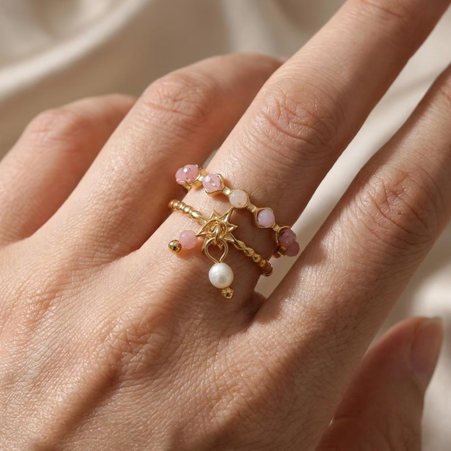 Beaded Charm Open Ring
