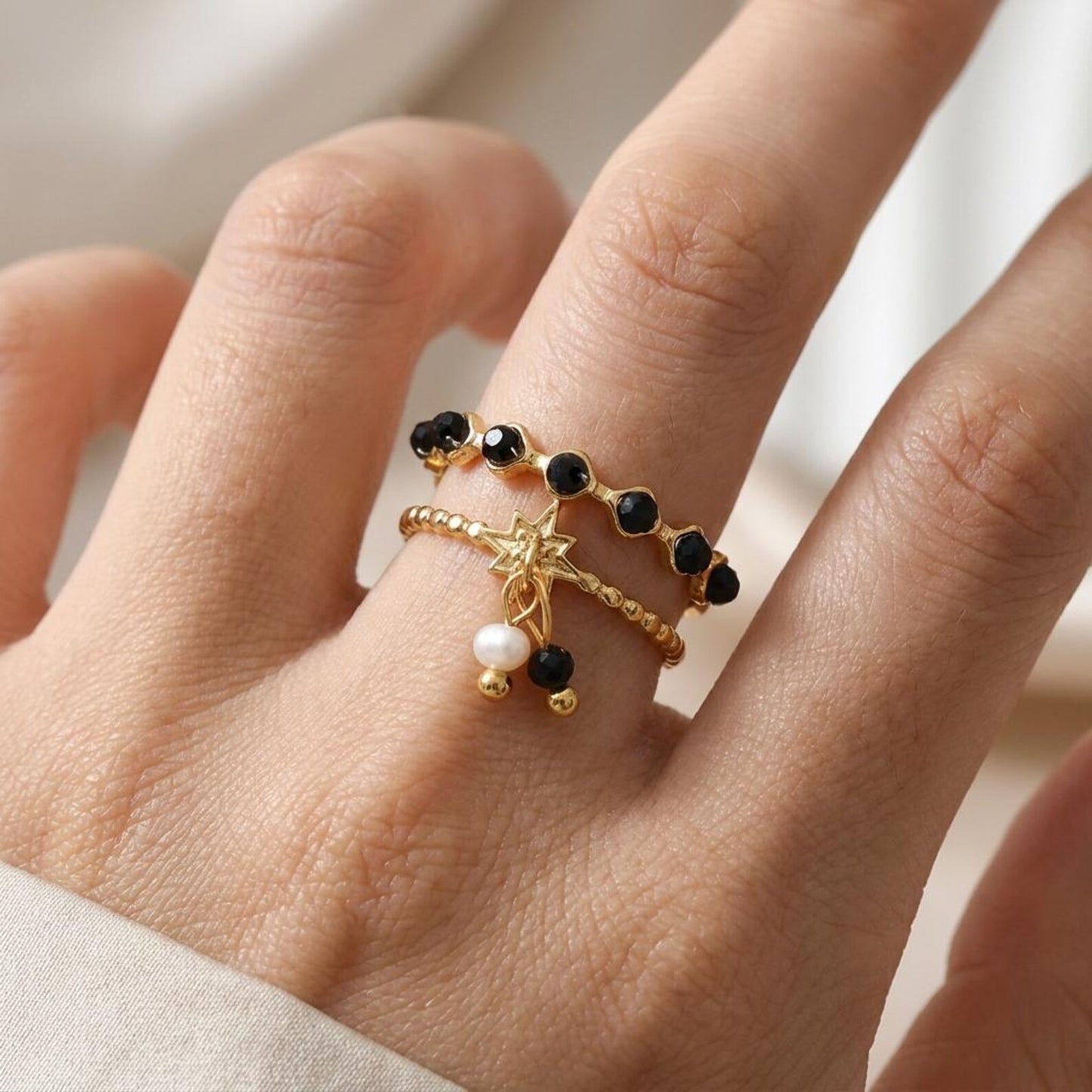 Beaded Charm Open Ring
