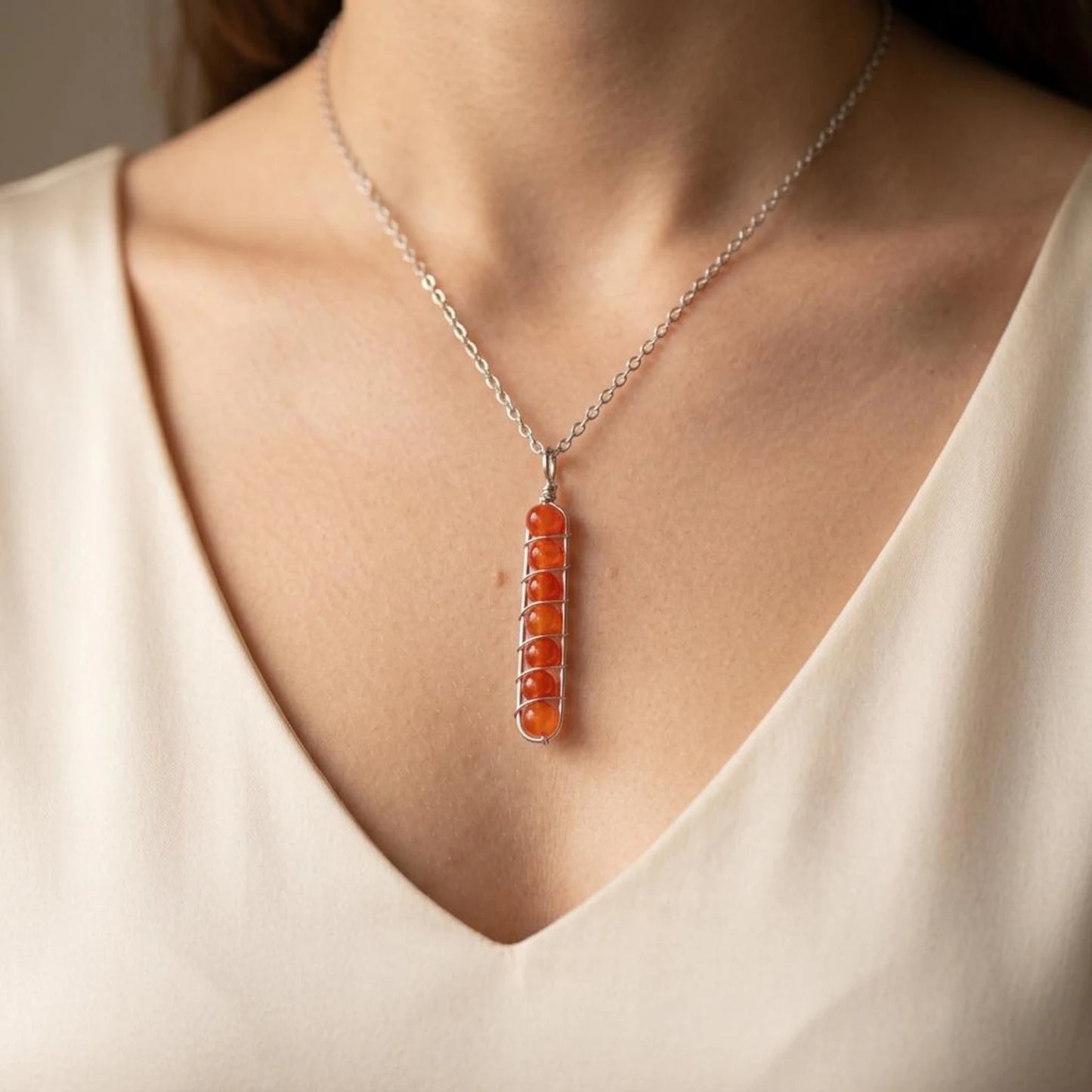Carnelian Wire Bar Necklace
