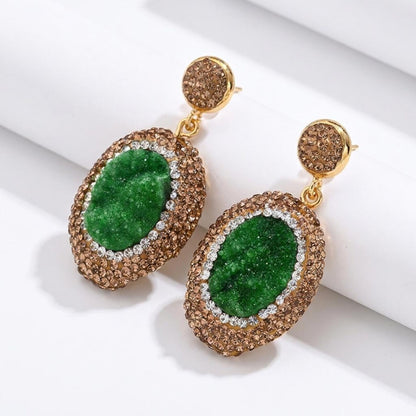 Green Druzy Statement Drop Earrings